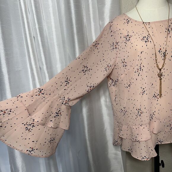 Women’s Tunic Office Formal Top Ruffle Bell Long Flutter Sleeve Blouse Size L - Picture 3 of 13